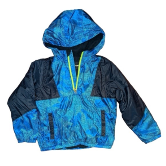 *LANDSEND Kids Active Fleece Lined Pullover Half Zip Jacket Blue Camouflage - Picture 2 of 3